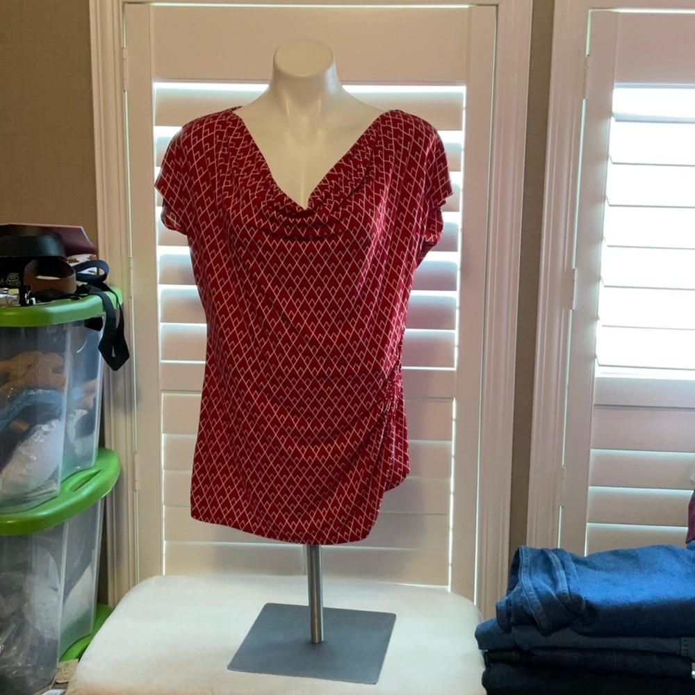 New York & Company Red Ruched Blouse